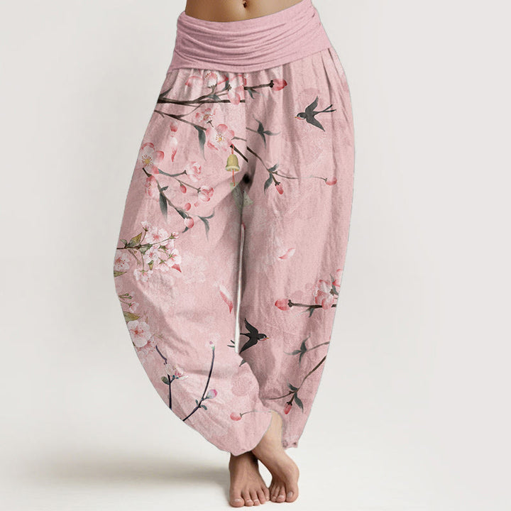 Buddha Stones Pure Cotton Peach Blossoms Flying Geese Pattern Women's Elastic Waist Harem Pants - Pink - US22，UK/AU26，EU54 (6XL) - image 5