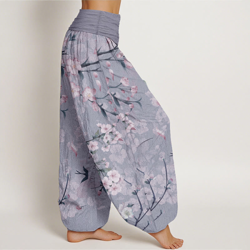 Buddha Stones Pure Cotton Peach Blossoms Flying Geese Pattern Women's Elastic Waist Harem Pants - image 10