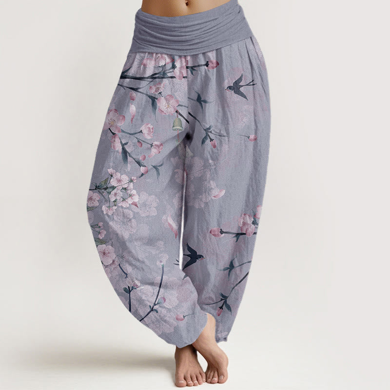 Buddha Stones Cotton Peach Blossoms Flying Geese Pattern Women's Elastic Waist Harem Pants - CornflowerBlue - US22，UK/AU26，EU54 (6XL) - image 7