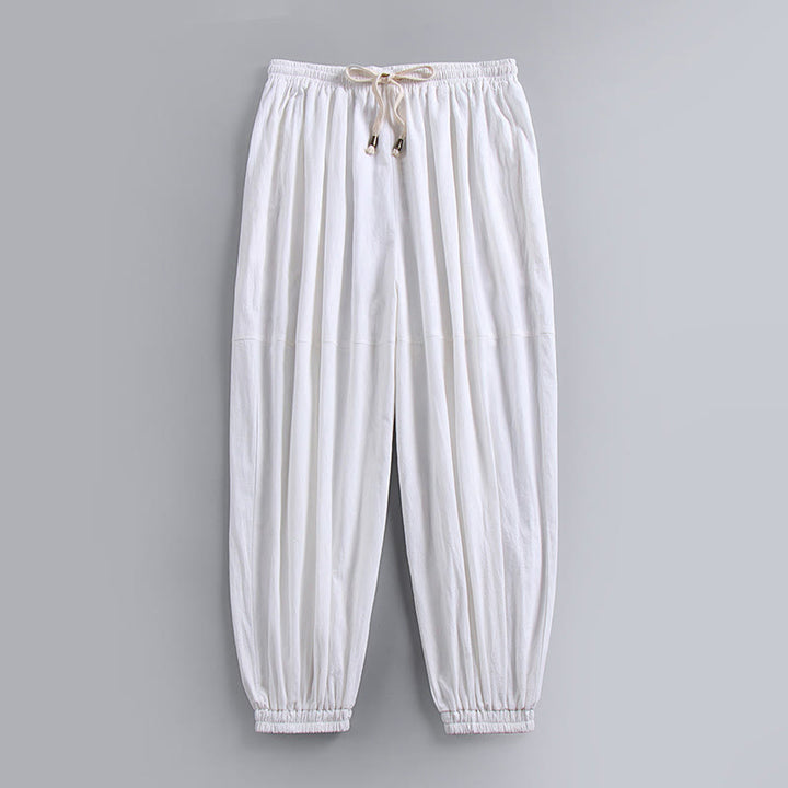 Buddha Stones Plain Drawstring Tapered Ankle-Length Men's Cotton Linen Pants With Pockets - White - US/UK/AU54，EU64 (9XL) - image 4