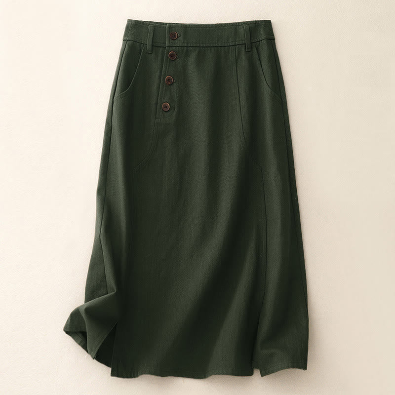Buddha Stones Women's Plain Cotton Skirt With Pockets - DarkGreen - US8-10，UK/AU12-14，EU40-42 (2XL) - image 0