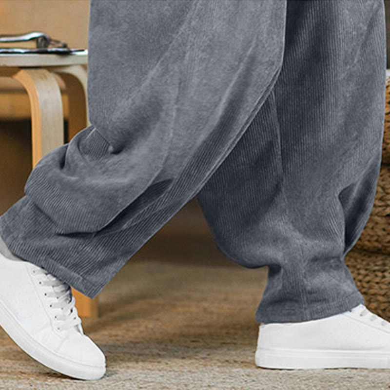 Buddha Stones Retro Men's Plain Fleece-Lined Corduroy Simple Design Harem Pants With Pockets - image 25