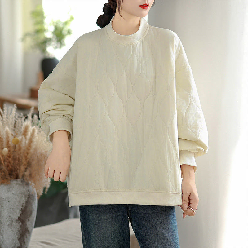 Buddha Stones Fall Solid Curved design Crew Neck Long Sleeve Women's Cotton Sweatshirt With Pockets - image 9
