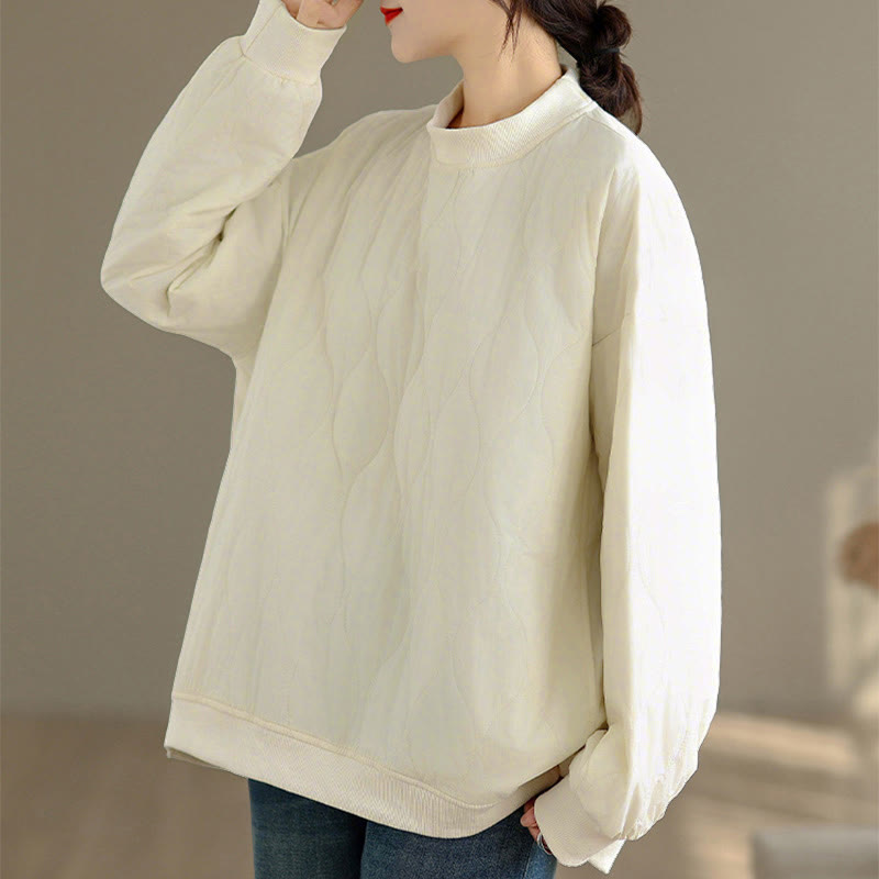 Buddha Stones Fall Solid Curved design Crew Neck Long Sleeve Women's Cotton Sweatshirt With Pockets - image 6