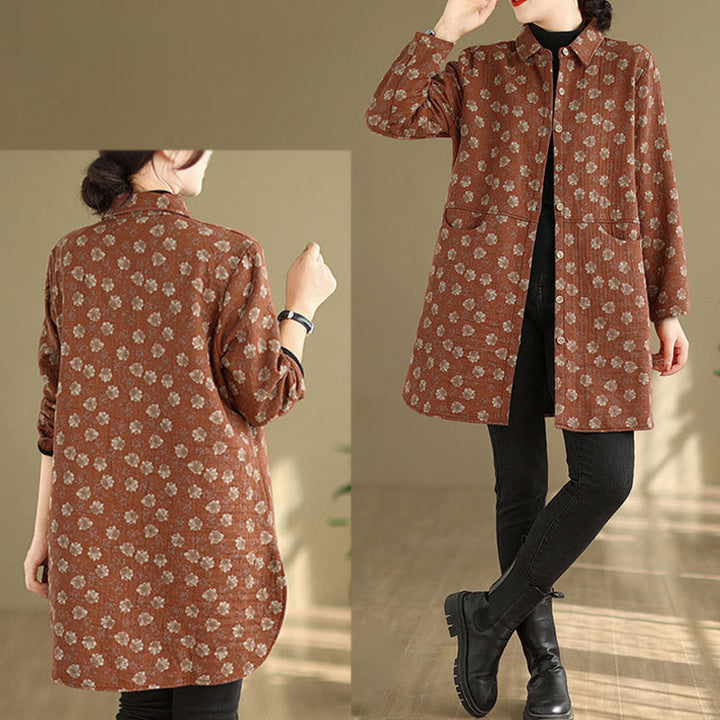 Buddha Stones Fall Winter Buttons Flower Patterns Long Sleeve Cotton Women's Jacket With Pockets - image 17