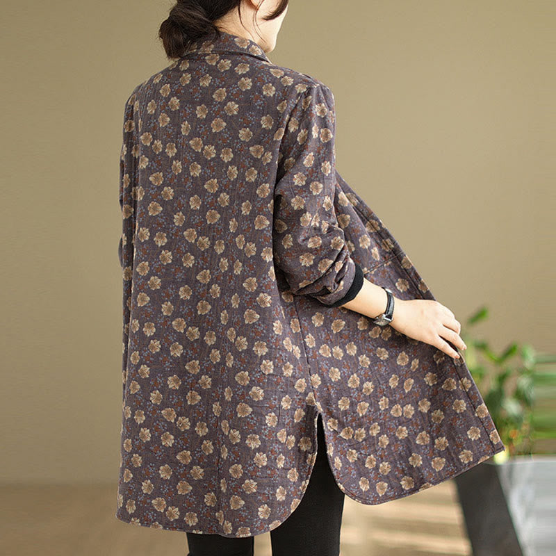 Buddha Stones Fall Winter Buttons Flower Patterns Long Sleeve Cotton Women's Jacket With Pockets - image 10