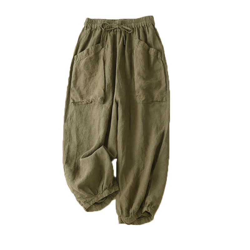 Buddha Stones Commute Women's Plain Harem Capri Cotton Pants With Pockets - image 5