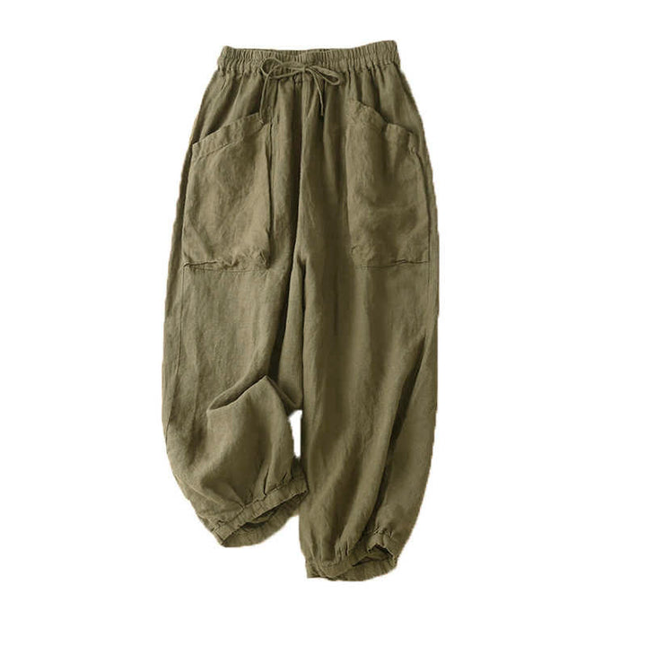 Buddha Stones Commute Women's Plain Harem Capri Cotton Pants With Pockets - image 5