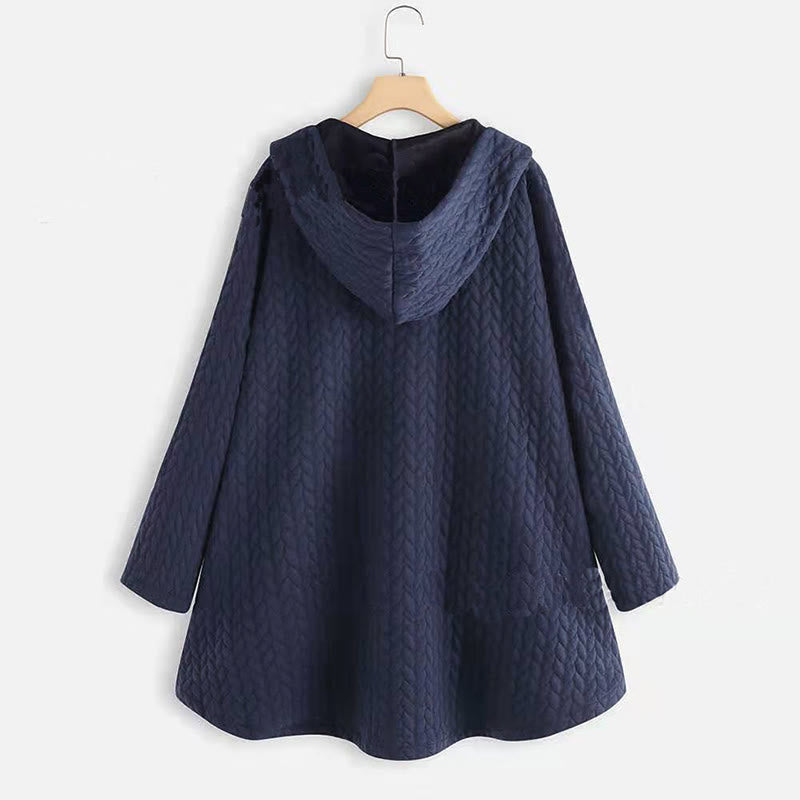 Buddha Stones Fall Wheat Ear Pattern Mid-length Design Women's Long Sleeve Hooded Coat With Pockets - image 8