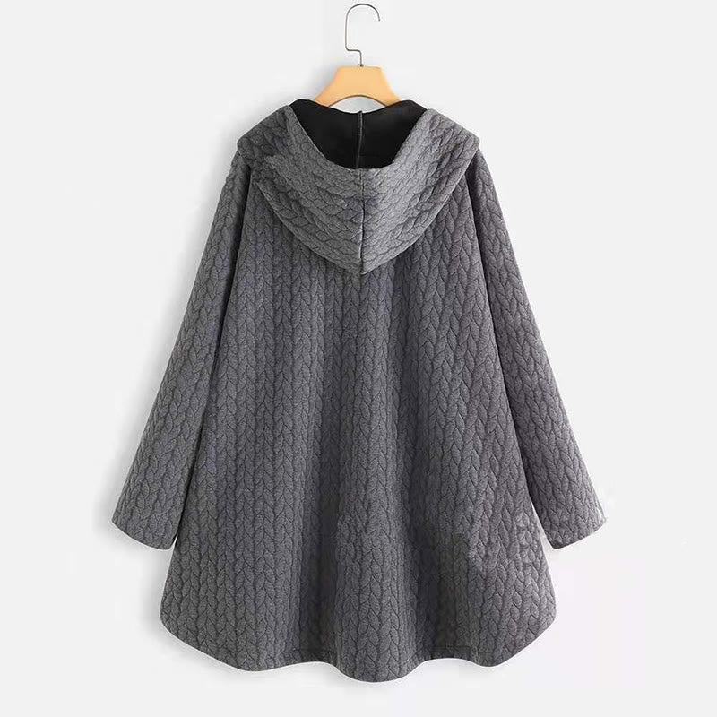 Buddha Stones Fall Wheat Ear Pattern Mid-length Design Women's Long Sleeve Hooded Coat With Pockets - image 1