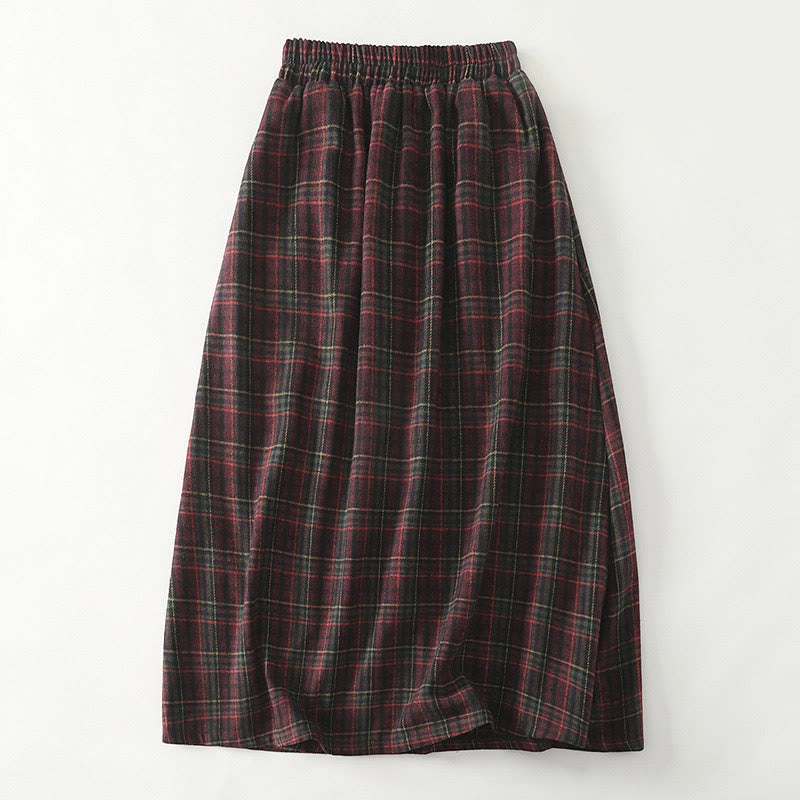 Buddha Stones Spring Fall Women's Plaid Pattern Cotton Skirt With Pockets - image 1