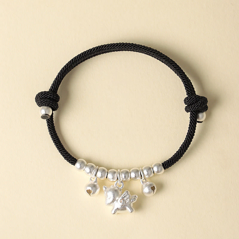 Buddha Stones Year Of The Horse Multiple Horse Styles Rope Luck Strength Adjustable Bracelet - Silver Winged Horse Black Rope - image 16