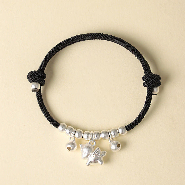 Buddha Stones Year Of The Horse Multiple Horse Styles Rope Luck Strength Adjustable Bracelet - Silver Winged Horse Black Rope - image 16