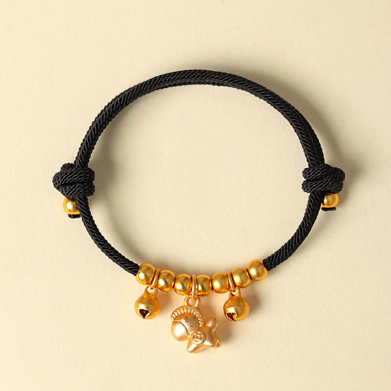 Buddha Stones Year Of The Horse Multiple Horse Styles Rope Luck Strength Adjustable Bracelet - Gold Horse Black Rope - image 7