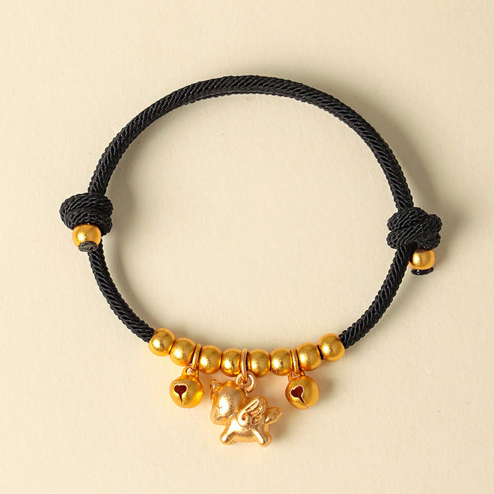 Buddha Stones Year Of The Horse Multiple Horse Styles Rope Luck Strength Adjustable Bracelet - Gold Winged Horse Black Rope - image 13