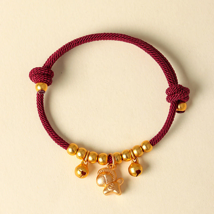 Buddha Stones Year Of The Horse Multiple Horse Styles Rope Luck Strength Adjustable Bracelet - Gold Horse Red Rope - image 1