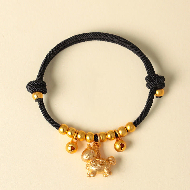 Buddha Stones Year Of The Horse Multiple Horse Styles Rope Luck Strength Adjustable Bracelet - Gold Horned Horse Black Rope - image 19