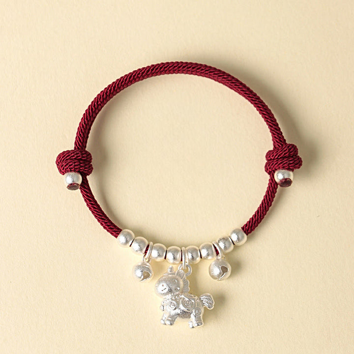 Buddha Stones Year Of The Horse Multiple Horse Styles Rope Luck Strength Adjustable Bracelet - Silver Horned Horse Red Rope - image 20