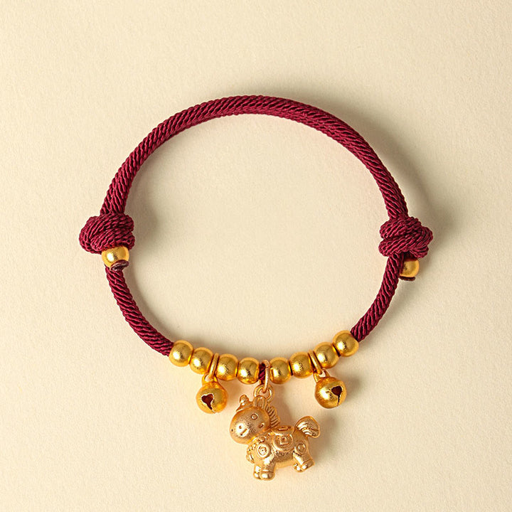 Buddha Stones Year Of The Horse Multiple Horse Styles Rope Luck Strength Adjustable Bracelet - Gold Horned Horse Red Rope - image 17