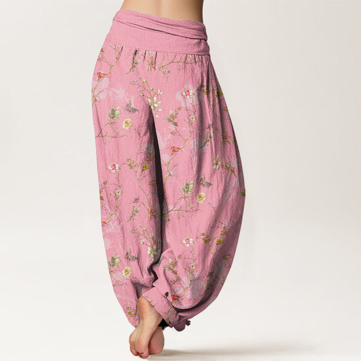 Buddha Stones Pure Cotton Retro Flowers Leaves Branches Pattern Women's Elastic Waist Harem Pants - image 9