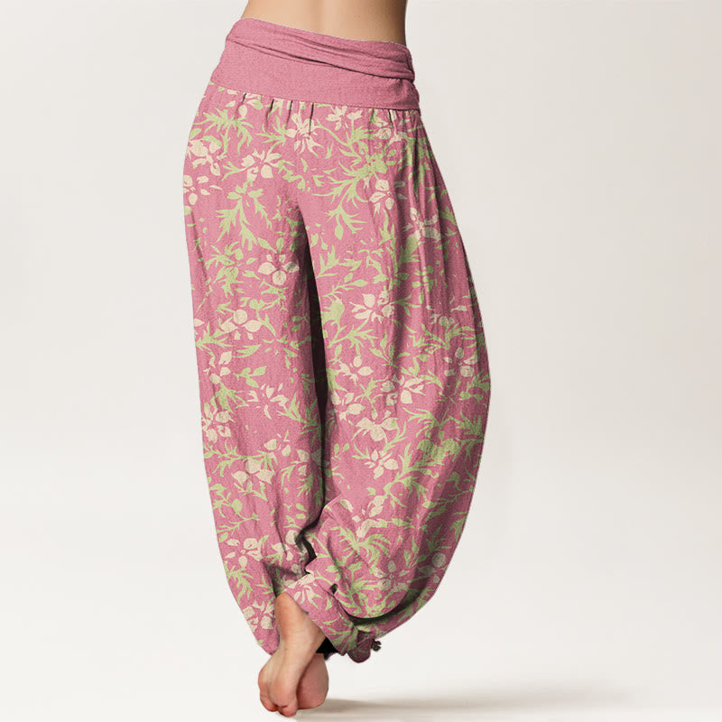 Buddha Stones Pure Cotton Abstract Flowers Leaves Pattern Women's Elastic Waist Harem Pants - image 6