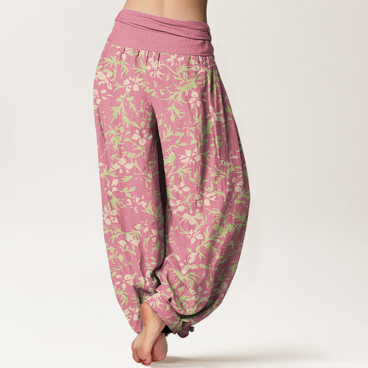 Buddha Stones Pure Cotton Abstract Flowers Leaves Pattern Women's Elastic Waist Harem Pants - image 6