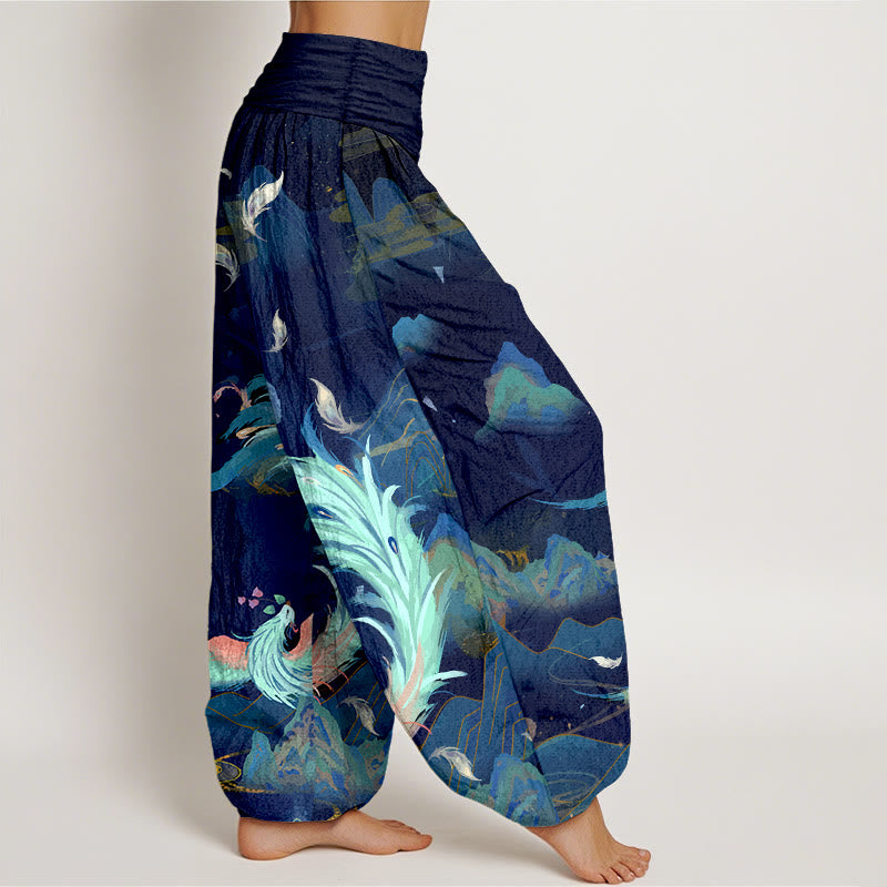 Buddha Stones Pure Cotton Gorgeous Phoenix Mountain Cloud Pattern Women's Elastic Waist Harem Pants - image 10