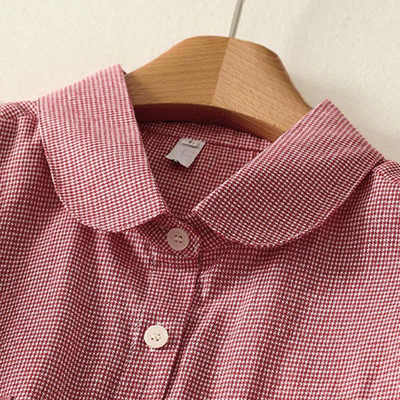 Buddha Stones Fall Cat Kitten Embroidery Plaid Stand Collar Buttons Down Design Women's Long Sleeve Shirt - image 7