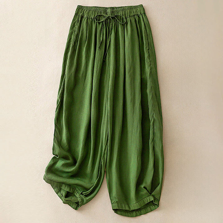 Buddha Stones Summer Elastic Waist Women's Capri Cropped Harem Pants With Pockets - SeaGreen - US8-10，UK/AU12-14，EU40-42 (2XL) - image 27