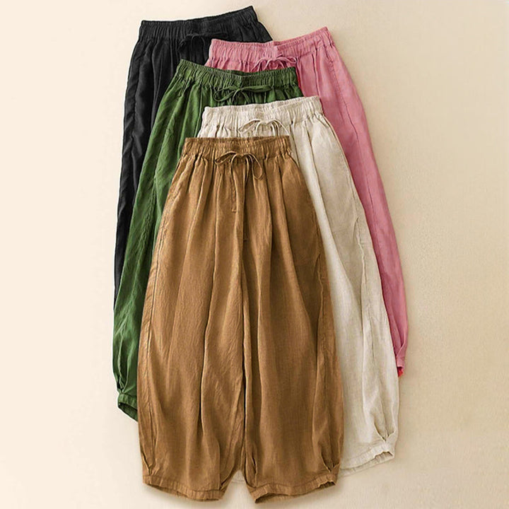 Buddha Stones Summer Elastic Waist Cotton Women's Capri Cropped Harem Pants With Pockets - image 32