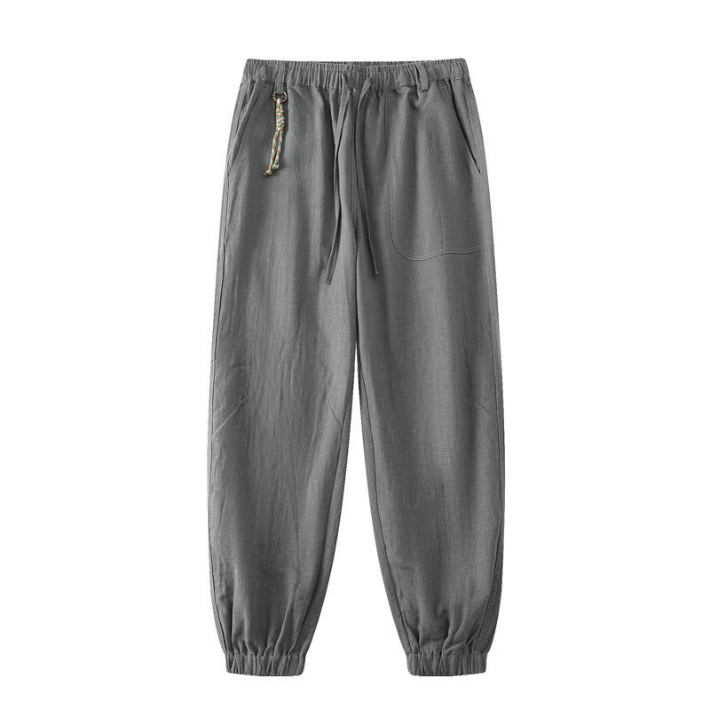 Buddha Stones Summer Ramie Linen Cotton Ankle-Length Elastic Cuffs Tapered Men's Pants With Pockets - Gray - US/UK/AU46，EU56 (5XL) - image 11