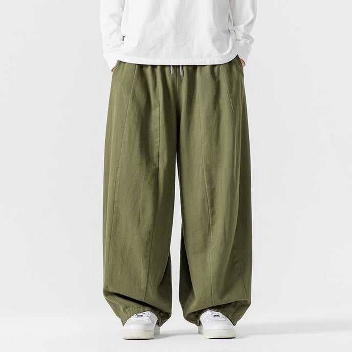 Buddha Stones Fall Solid Color Cotton Elastic Waist Men's Harem Pants With Pockets - image 1