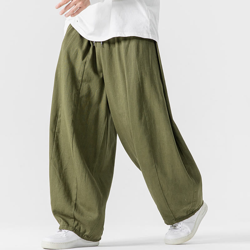 Buddha Stones Fall Solid Color Cotton Elastic Waist Men's Harem Pants With Pockets - image 2