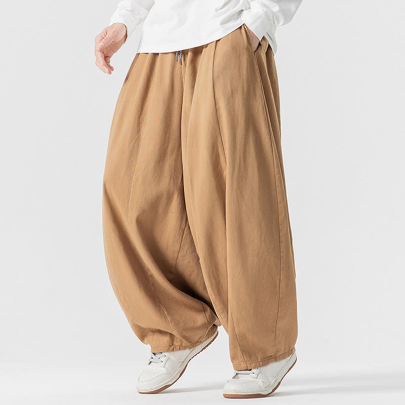 Buddha Stones Fall Solid Color Cotton Elastic Waist Men's Harem Pants With Pockets - image 14