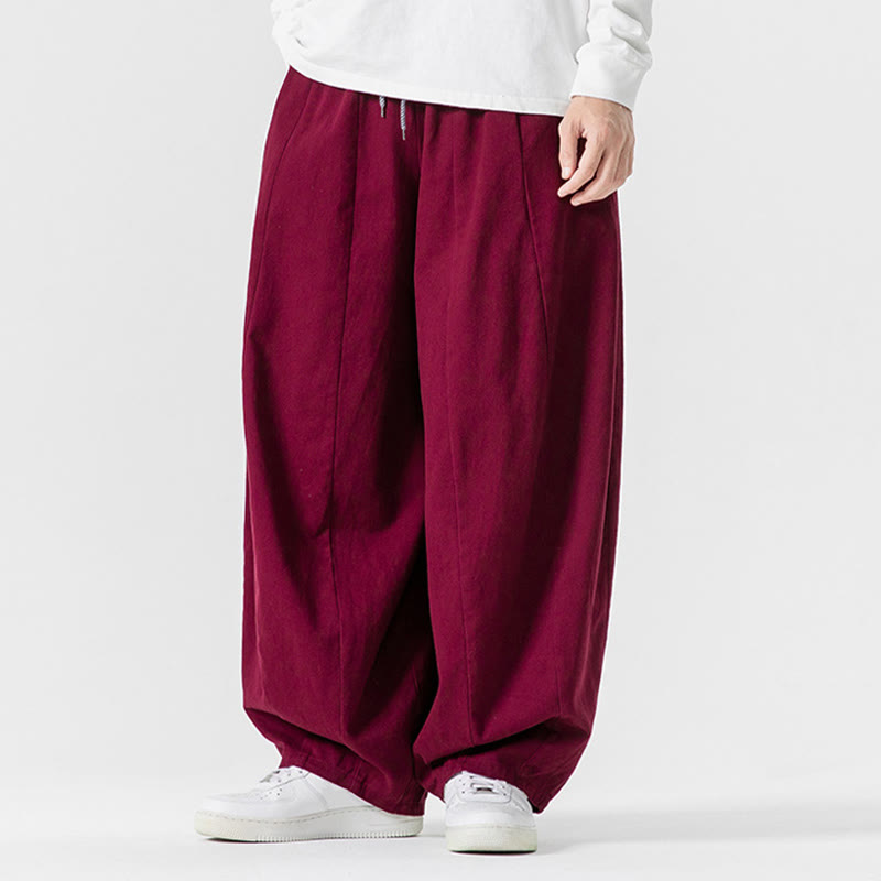 Buddha Stones Fall Solid Color Cotton Elastic Waist Men's Harem Pants With Pockets - image 30