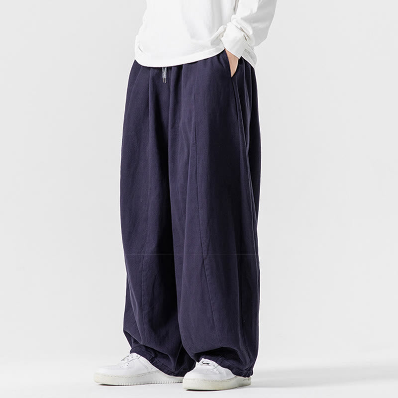 Buddha Stones Fall Solid Color Cotton Elastic Waist Men's Harem Pants With Pockets - image 33