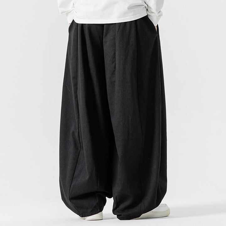 Buddha Stones Fall Solid Color Cotton Elastic Waist Men's Harem Pants With Pockets - image 42