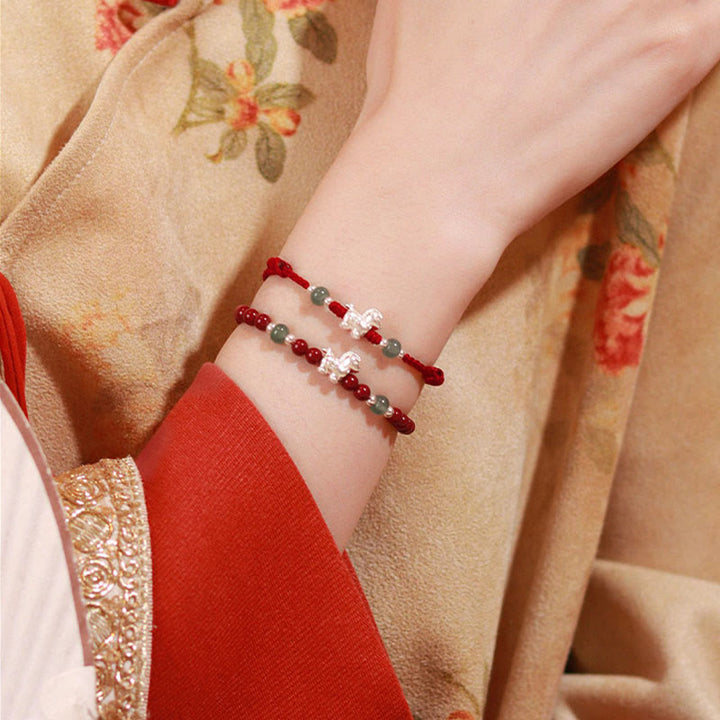 Buddha Stones Year of the Horse Cinnabar Jade Red String Blessing Bracelet - image 17