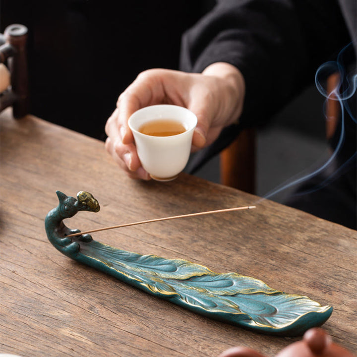 Buddha Stones Peacock Shape Fortune Home Decoration Incense Burner - image 3