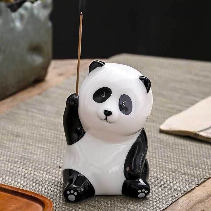 Buddha Stones Panda Shape Home Decoration Incense Burner - Panda Raise Hand(8.5*6*7 cm) - image 9