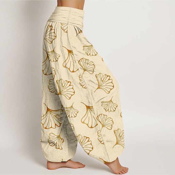 Buddha Stones Pure Cotton Minimalist Style Ginkgo Leaves Pattern Women's Elastic Waist Harem Pants - image 7