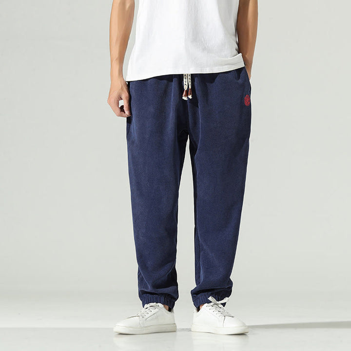 Buddha Stones Fall Plain Corduroy Embroidery Design Men's Harem Pants With Pockets - MidnightBlue - US/UK/AU46，EU56 (5XL) - image 1