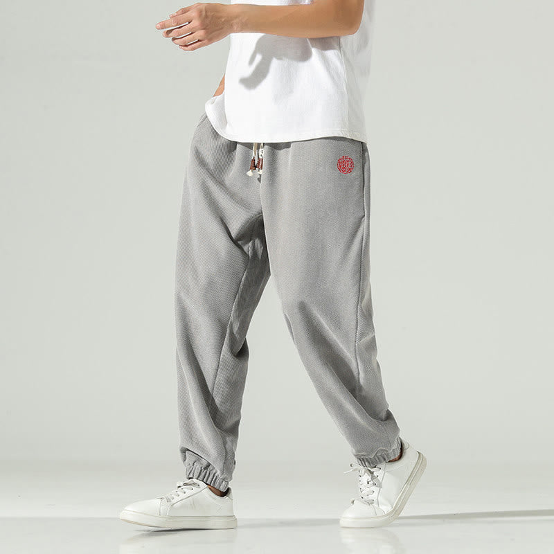 Buddha Stones Fall Plain Corduroy Embroidery Design Men's Harem Pants With Pockets - image 18