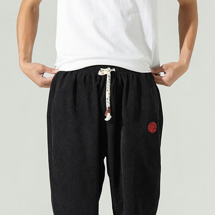 Buddha Stones Fall Plain Corduroy Embroidery Design Men's Harem Pants With Pockets - image 12