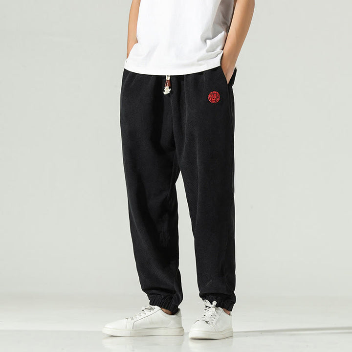 Buddha Stones Fall Plain Corduroy Embroidery Design Men's Harem Pants With Pockets - image 8