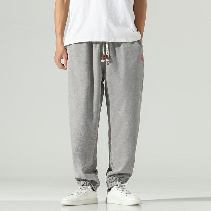 Buddha Stones Fall Plain Corduroy Embroidery Design Men's Harem Pants With Pockets - Silver - US/UK/AU46，EU56 (5XL) - image 17