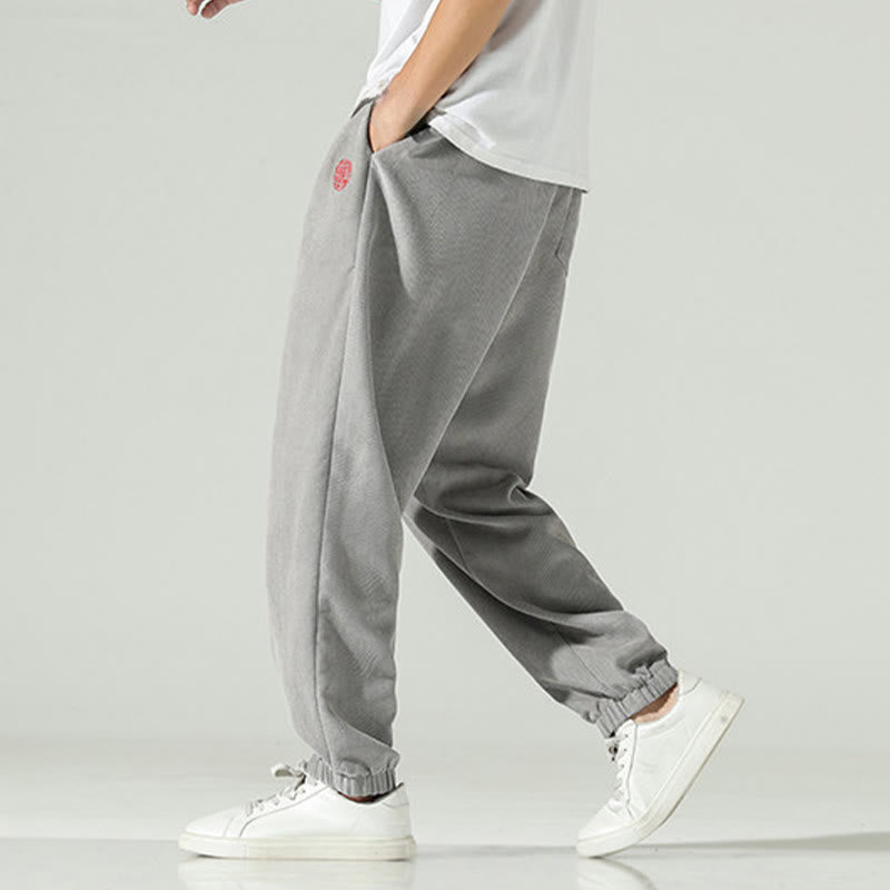 Buddha Stones Fall Plain Corduroy Embroidery Design Men's Harem Pants With Pockets - image 19