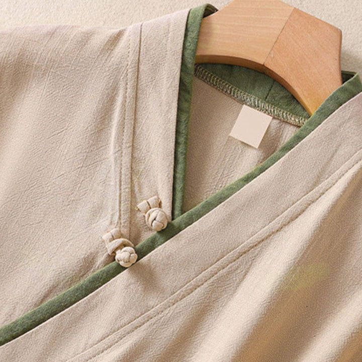 Buddha Stones Retro Lace-up Frog-Button Design Women's Three Quarter Sleeve Cotton Linen Shirt - image 5