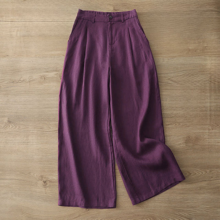 Buddha Stones Women's Fall Commute Solid Color Zipper Design Cotton Wide Leg Pants With Pockets - DarkMagenta - US12，UK/AU16，EU44 (2XL) - image 31