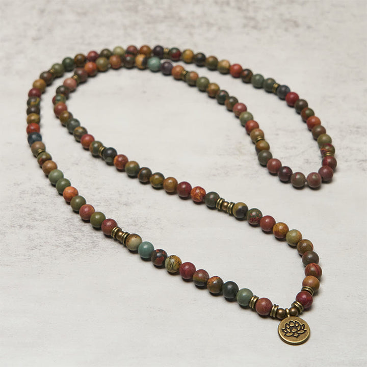 Buddha Stones Retro Lotus Symbol Charm Round Bead Red Turquoise Warm Mala - image 2